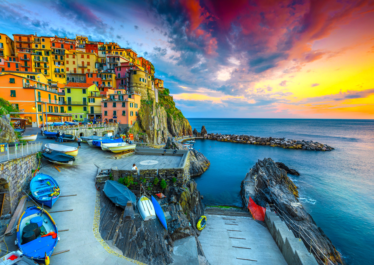 Port de Manarola au Coucher du Soleil, Cinque Terre, Italie - 1000 pièces  ENJOY PUZZLE