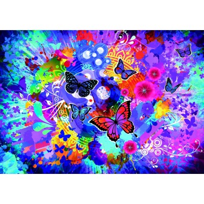 Puzzle Grafika-F-30051 Fleurs et Papillons Colorés