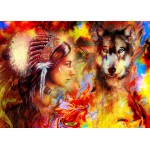 Puzzle  Grafika-F-32304 La Femme Indienne et le Loup