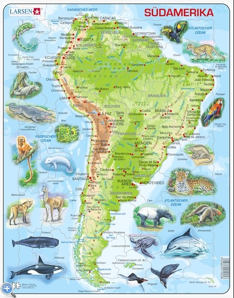 Puzzle Cadre - Carte de l'Amerique du Sud (en Allemand)