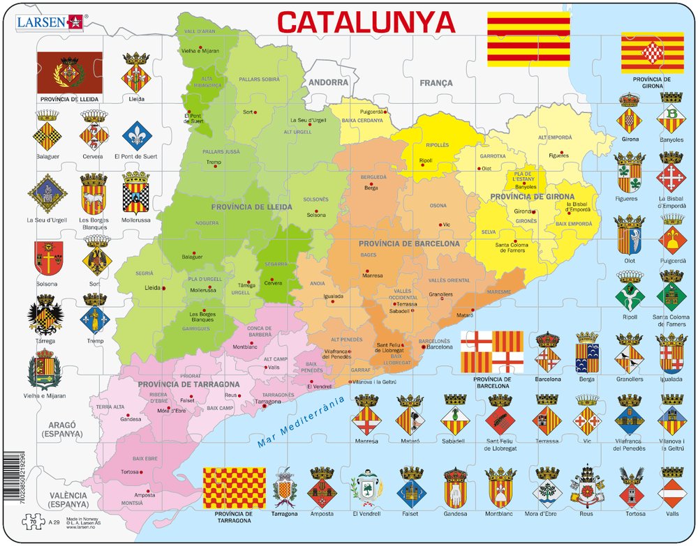 puzzle cadre - carte de la catalogne (en catalan)