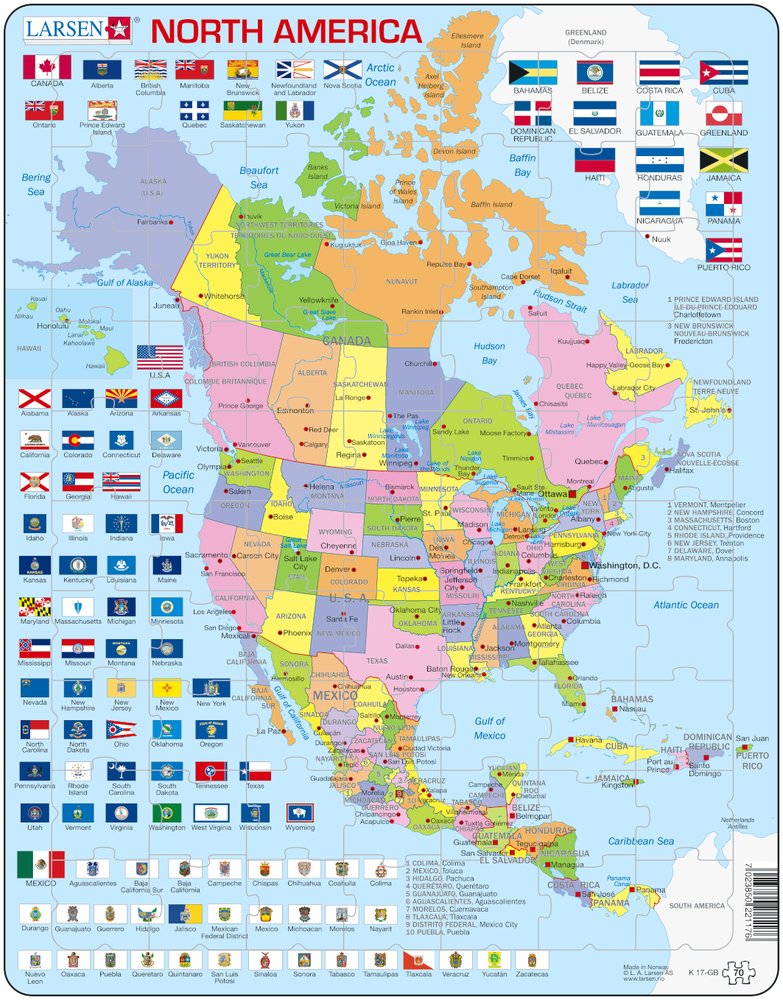Puzzle Cadre - Carte de l'Amerique du Nord (en Anglais)
