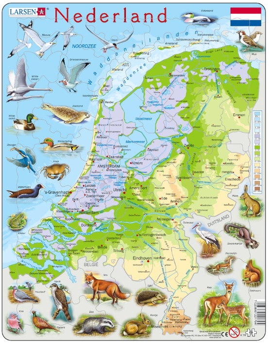 puzzle cadre - carte des pays-bas et ses animaux (en hollandais)