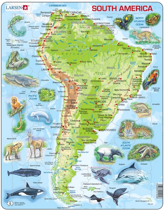Puzzle Cadre - Carte de l'Amerique du Sud (en Anglais)