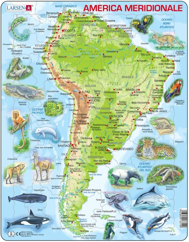 Puzzle Cadre - Carte Topographique de l'Amerique du Sud (Italien)