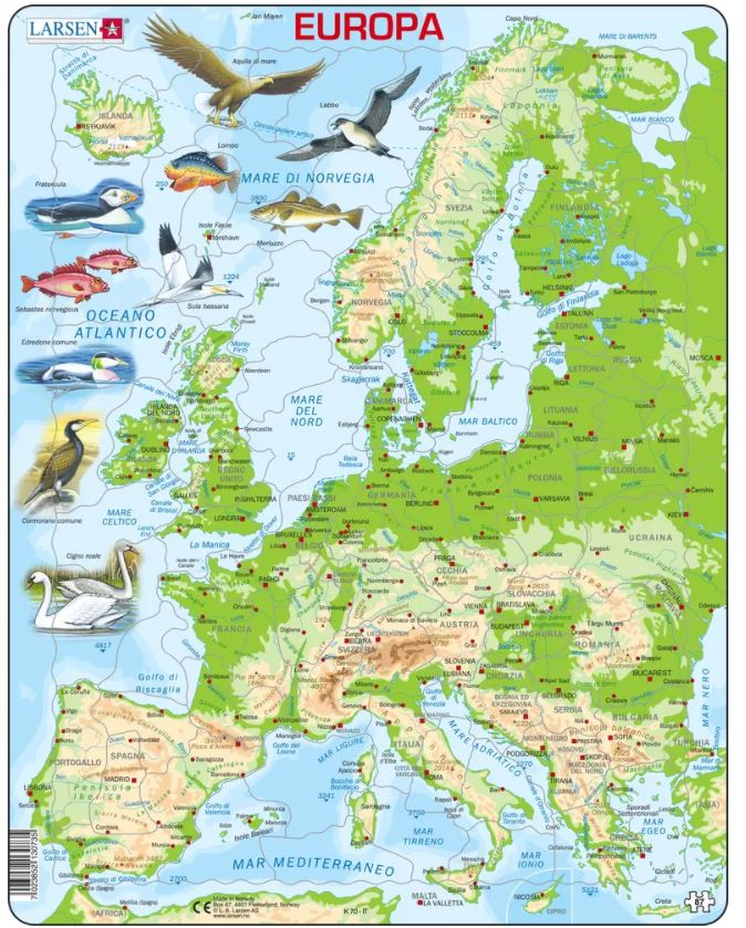 Puzzle Cadre - Carte Topographique de l'Europe (Italien)