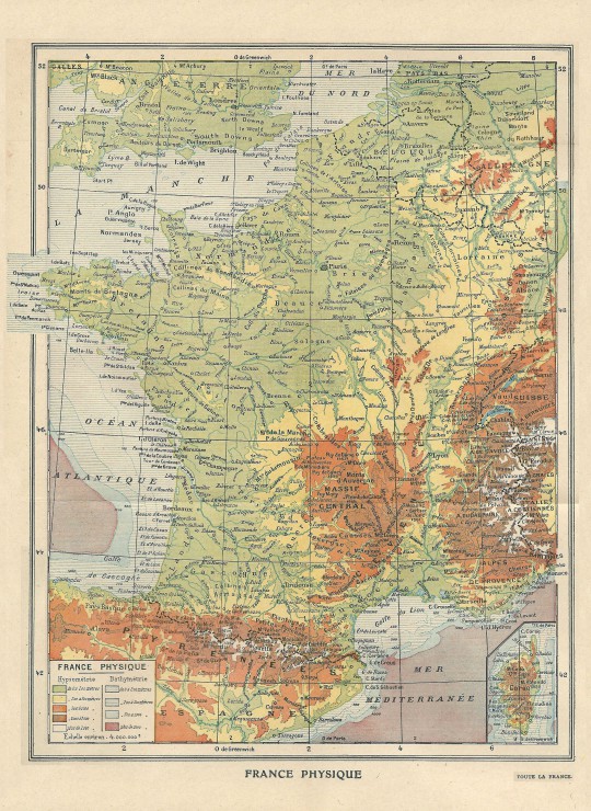 Carte de la France Physique - Larousse, 1925