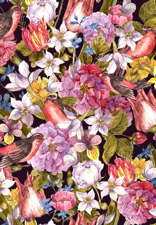 Vintage Flowers and Birds